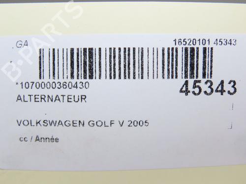 Used Alternator VW GOLF V (1K1) 1.6 FSI (115 hp) 14950390