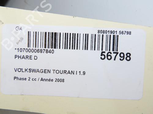 Right headlight VW TOURAN (1T1, 1T2) 1.9 TDI | BP31302764C29