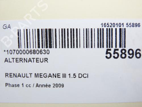 Used Alternator RENAULT MEGANE III Coupe (DZ0/1_) 1.5 dCi (DZ0B) (106 hp) 31120082