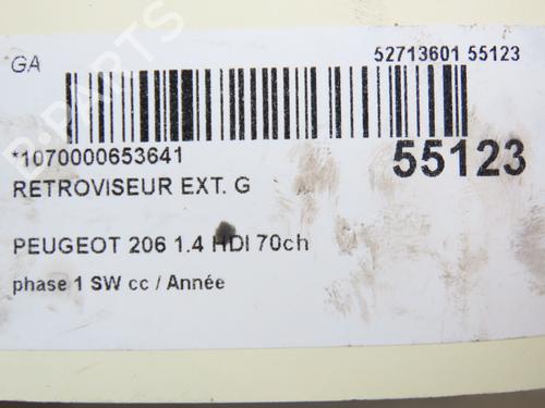 Used Left mirror PEUGEOT 206 SW (2E/K) 1.4 HDi (68 hp) 30188534