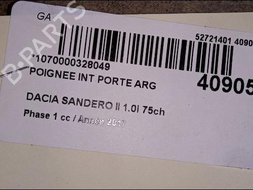 Used Rear left interior door handle Rear left interior door handle DACIA SANDERO II 1.0 SCe 75 (B8JC, B8JD, B8NC) (73 hp) 9618940 9618940