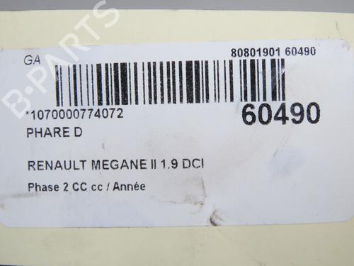 Højre forlygte Højre forlygte RENAULT MEGANE II Coupé-Cabriolet (EM0/1_) 1.9 dCi (120 hp) 37411099 37411099