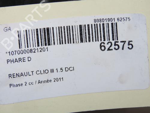 Used Right headlight Right headlight RENAULT CLIO III Hatchback Van (SB_, SR_) 1.5 dCi (SR1H) (88 hp) 40205547 40205547