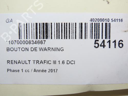 Comutador / Botão 4 piscas RENAULT TRAFIC III Van (FG_) 1.6 dCi 125 (FGMH) (125 hp) 28801698