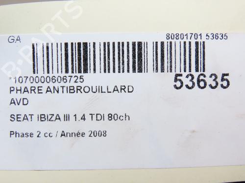 Used Right front fog light SEAT IBIZA III (6L1) 1.4 TDI (80 hp) 28802225