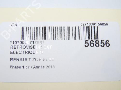 Used Right mirror Right mirror RENAULT ZOE (BFM_) ZOE (88 hp) 34048963 34048963