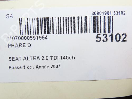 Right headlight SEAT ALTEA (5P1) 2.0 TDI 16V | BP28969416C29 