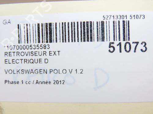 Right mirror VW POLO V (6R1, 6C1) 1.2 TDI | BP28801956C27 