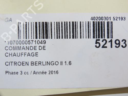 Climate control CITROËN BERLINGO Box Body/MPV (B9) 1.6 BlueHDi 100 | BP28830344I5 