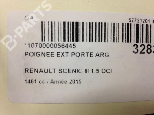 Venstre bak utvendig håndtak RENAULT SCÉNIC III (JZ0/1_) 1.5 dCi | BP9594588C130 