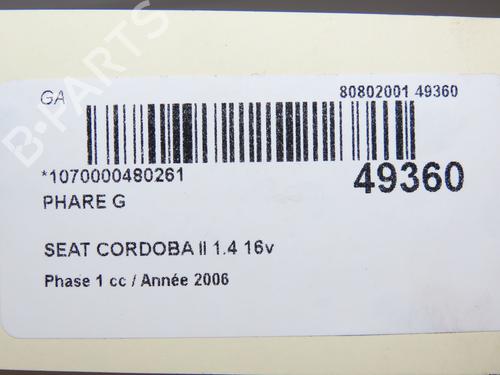 Left headlight SEAT CORDOBA (6L2) 1.4 16V | BP23177789C28 
