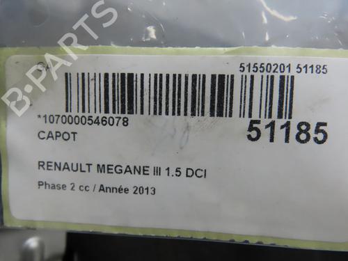 Hood RENAULT MEGANE III Hatchback (BZ0/1_, B3_) 1.5 dCi (BZ09, BZ0D, BZ1W, BZ29, BZ14) | BP28968374C1 