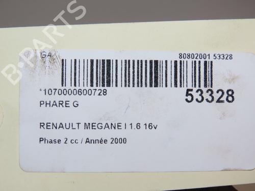 Used Left headlight RENAULT MEGANE I (BA0/1_) 1.6 16V (BA04, BA0B, BA11, BA1J, BA16, BA19, BA1K, BA1V,... (107 hp) 28832543