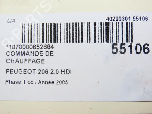 Commande Chauffage PEUGEOT 206 Hatchback (2A/C) 2.0 HDI 90 (90 hp) 28830403