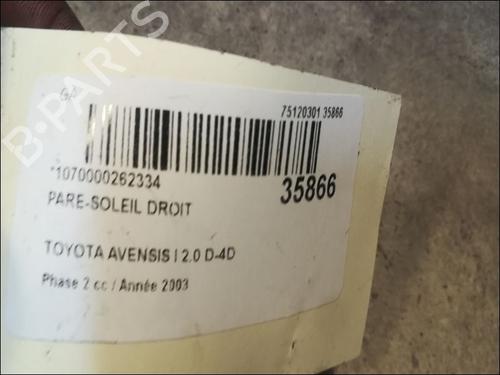 Right sun visor TOYOTA AVENSIS (_T25_) 2.0 D-4D (CDT250_, CDT250R) | BP23177455I2 