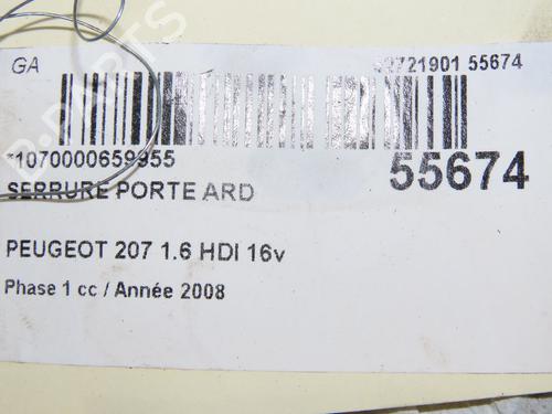 Serrure arrière droite PEUGEOT 207 (WA_, WC_) 1.6 HDi (90 hp) 31912176