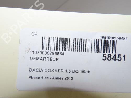 Used Starter Starter DACIA DOKKER MPV (KE_) 1.5 dCi (KEAJ, KEAH) (90 hp) 40554214 40554214