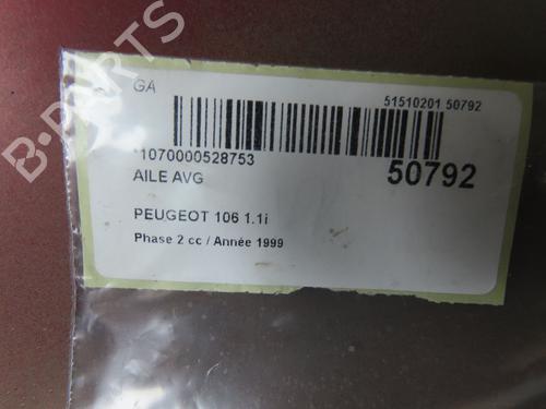 Left front fenders PEUGEOT 106 II (1A_, 1C_) 1.1 i | BP28968328C41 