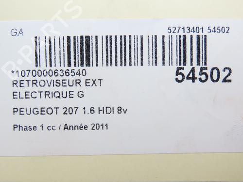 Left mirror PEUGEOT 207 (WA_, WC_) 1.6 HDi | BP28831505C26 