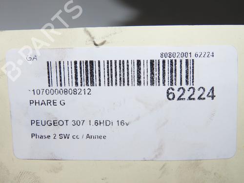 Used Left headlight Left headlight PEUGEOT 307 SW (3H) 1.6 HDI 110 (109 hp) 40050892 40050892