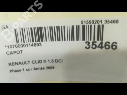 Hood RENAULT CLIO III (BR0/1, CR0/1) 1.5 dCi (C/BR0G, C/BR1G) | BP9598014C1 