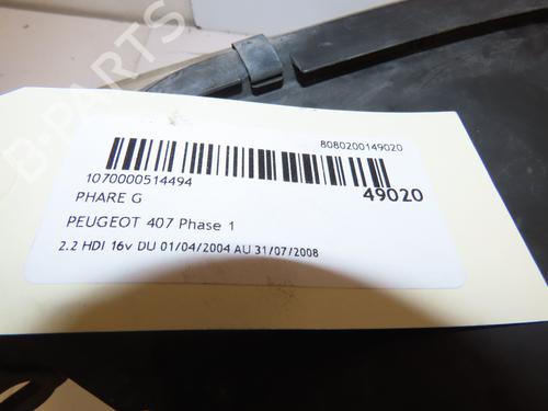 Used Left headlight PEUGEOT 407 (6D_) 2.2 HDi 170 (6D4HTH) (170 hp) 17469325