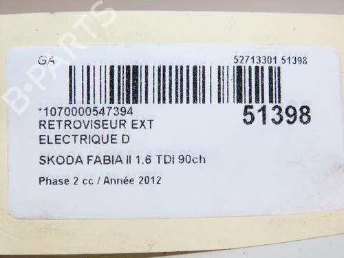 Right mirror SKODA FABIA II (542) 1.6 TDI | BP28968628C27 