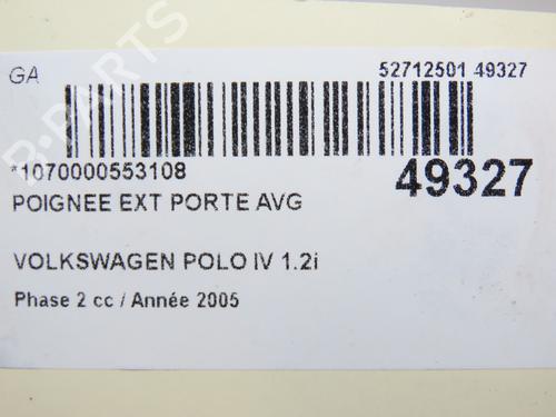 Used Front left exterior door handle VW POLO IV (9N_, 9A_) 1.2 12V (64 hp) 28831222