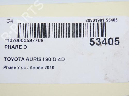 Højre forlygte TOYOTA AURIS (_E15_) 1.4 D-4D (NDE150_, NDE150R) (90 hp) 32872998