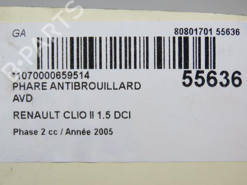 Right front fog light RENAULT CLIO II (BB_, CB_) 1.5 dCi (B/C2J) | BP30117117C31 