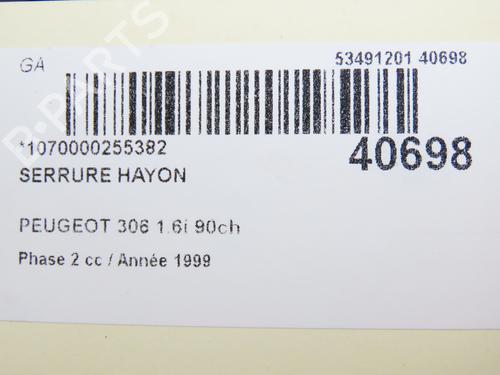 Used Tailgate lock Tailgate lock PEUGEOT 306 Break (7E, N3, N5) 1.6 (89 hp) 9612066 9612066