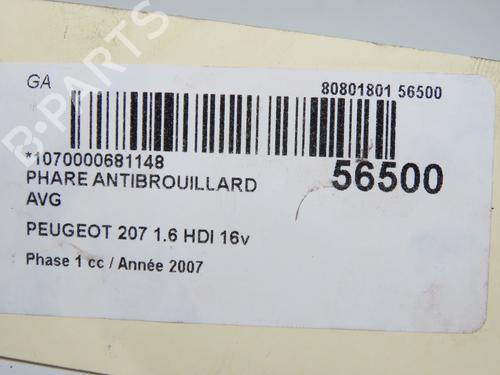 Used Left front fog light PEUGEOT 207 (WA_, WC_) 1.6 HDi (90 hp) 31575819