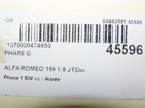 Faro sinistro ALFA ROMEO 159 Sportwagon (939_) 1.9 JTDM 8V (939BXE1B) (120 hp) 31121165