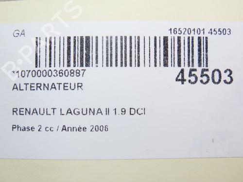 Used Alternator RENAULT LAGUNA II Grandtour (KG0/1_) 1.9 dCi (125 hp) 28829056