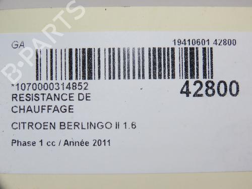 Used Heater resistor CITROËN BERLINGO Box Body/MPV (B9) 1.6 HDi 90 16V (90 hp) 11677420