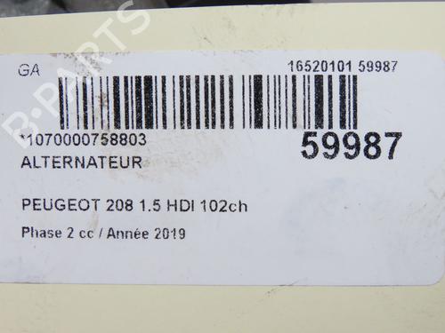 Used Alternator Alternator PEUGEOT 208 I (CA_, CC_) 1.5 BlueHDI 100 (102 hp) 40162856 40162856