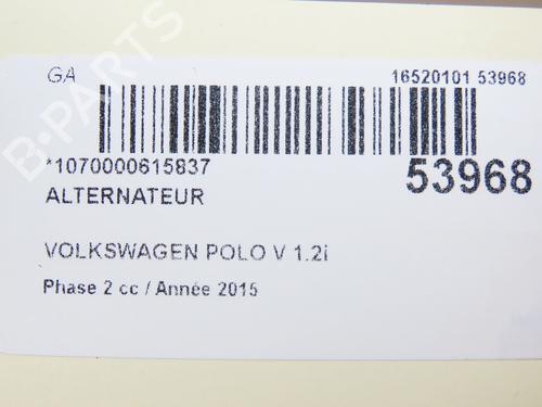 Used Alternator VW POLO V (6R1, 6C1) 1.2 TSI 16V (90 hp) 28829136