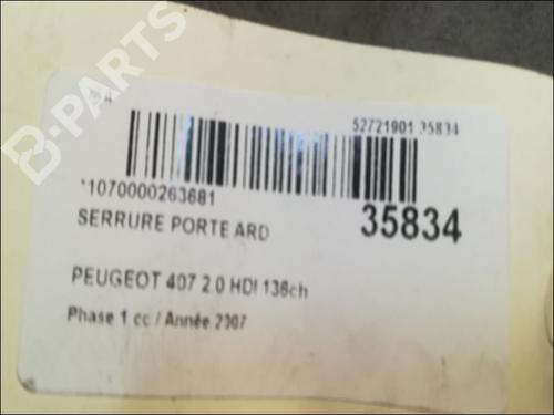 Rear right lock PEUGEOT 407 (6D_) 2.0 HDi 135 (6DRHRH, 6DRHRE, 6DRHRG, 6DRHRJ) | BP9611721C99 