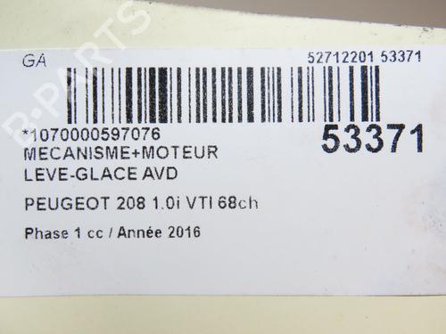 Used Front right window mechanism PEUGEOT 208 I (CA_, CC_) 1.0 VTi (68 hp) 28831129