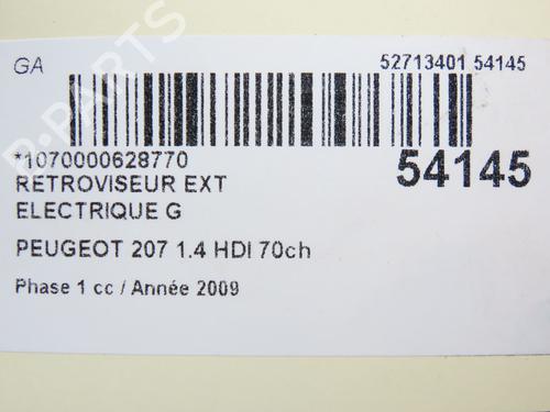 Left mirror PEUGEOT 207 (WA_, WC_) 1.4 HDi | BP28801990C26 
