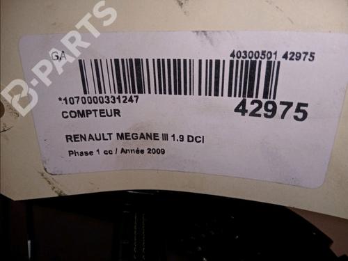 Instrument cluster RENAULT MEGANE III Hatchback (BZ0/1_, B3_) 1.9 dCi (BZ0N, BZ0J) | BP11101292C47 