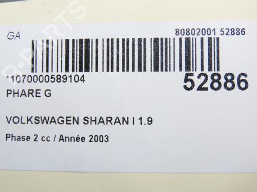 Left headlight VW SHARAN (7M8, 7M9, 7M6) 1.9 TDI | BP30404082C28
