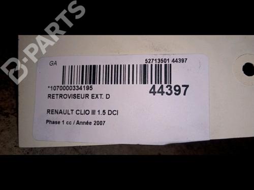 Right mirror RENAULT CLIO III (BR0/1, CR0/1) 1.5 dCi (C/BR0G, C/BR1G) | BP9729700C27 