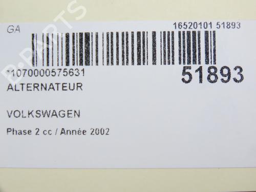 Generator VW TRANSPORTER T4 Bus (70B, 70C, 7DB, 7DK, 70J, 70K, 7DC, 7DJ) 2.5 TDI (151 hp) 28829086