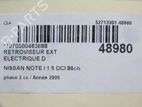 Right mirror NISSAN NOTE (E11, NE11) 1.5 dCi | BP23098733C27 