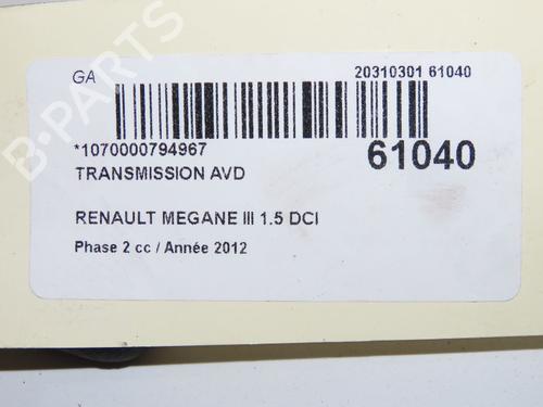 Used Right front driveshaft Right front driveshaft RENAULT MEGANE III Hatchback (BZ0/1_, B3_) 1.5 dCi (BZ0C) (90 hp) 40518015 40518015