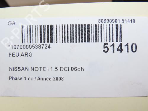 Used Left taillight NISSAN NOTE (E11, NE11) 1.5 dCi (86 hp) 28832770