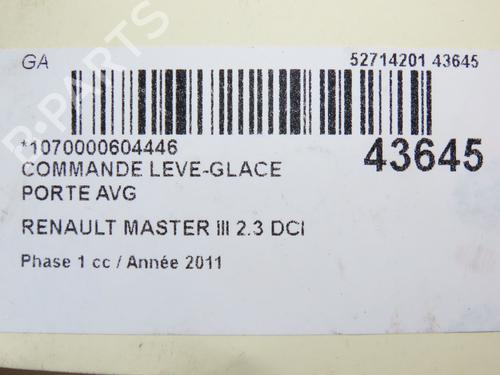 Used Left front window switch RENAULT MASTER III Van (FV) 2.3 dCi 125 FWD (FV0C, FV0D, FV0G, FV0H, FV0J, FV0K,... (125 hp) 26511755