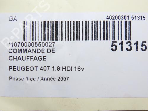 Climate control PEUGEOT 407 (6D_) 1.6 HDi 110 (6D9HZC, 6D9HYC) | BP19668648I5 