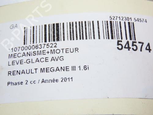 Used Front left window mechanism RENAULT MEGANE III Hatchback (BZ0/1_, B3_) 1.6 16V Hi-Flex (BZ03) (110 hp) 28831214